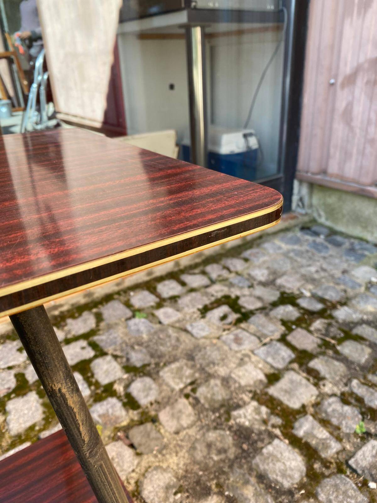 Desserte table roulante 2 niveaux en palissandre laqué laiton doré