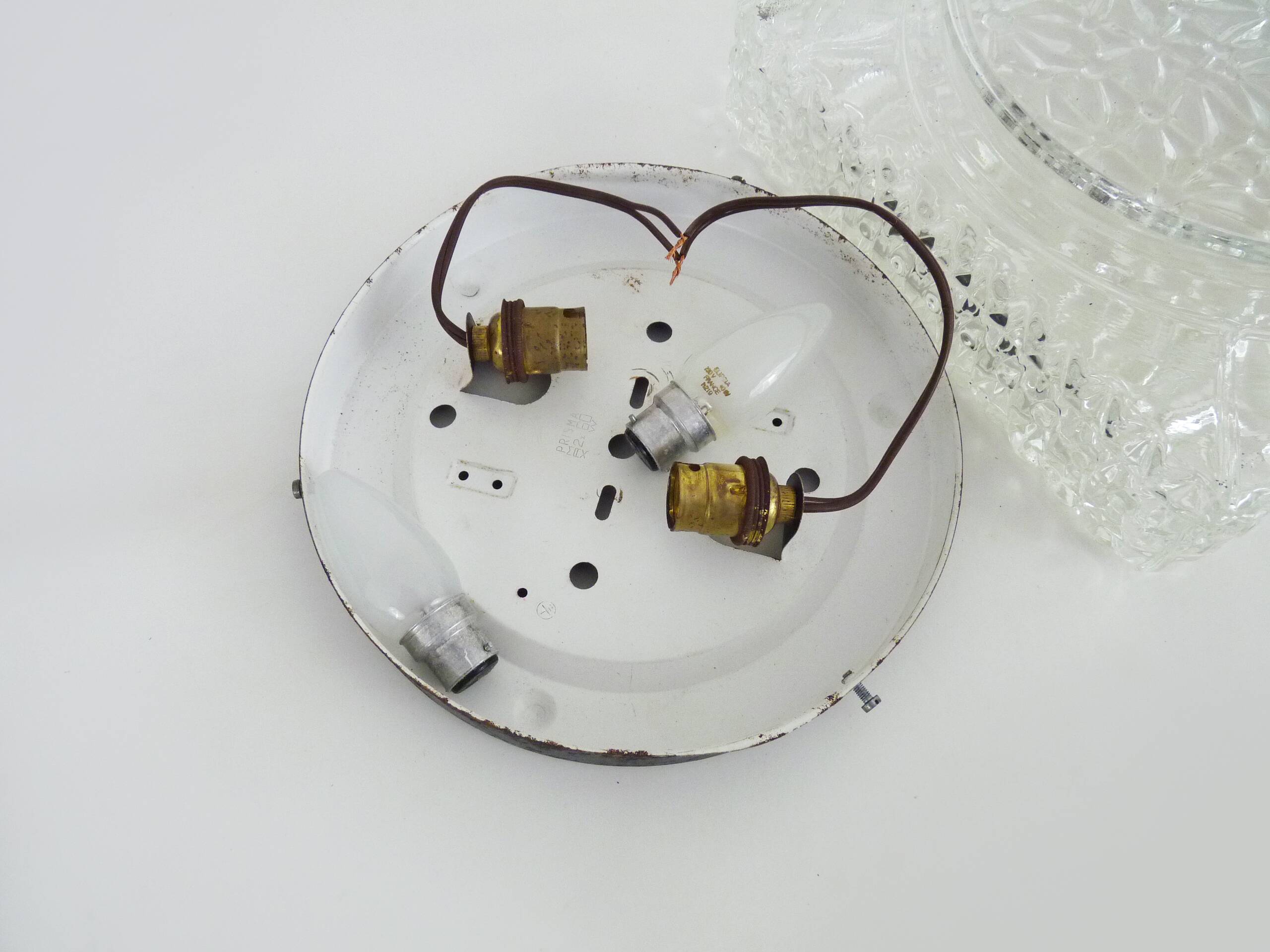 Wall lamp or ceiling light in glass and metal from the 50s and 60s.