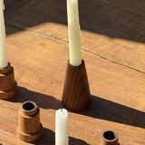 Conical circular candle holder in solid teak H10 D6