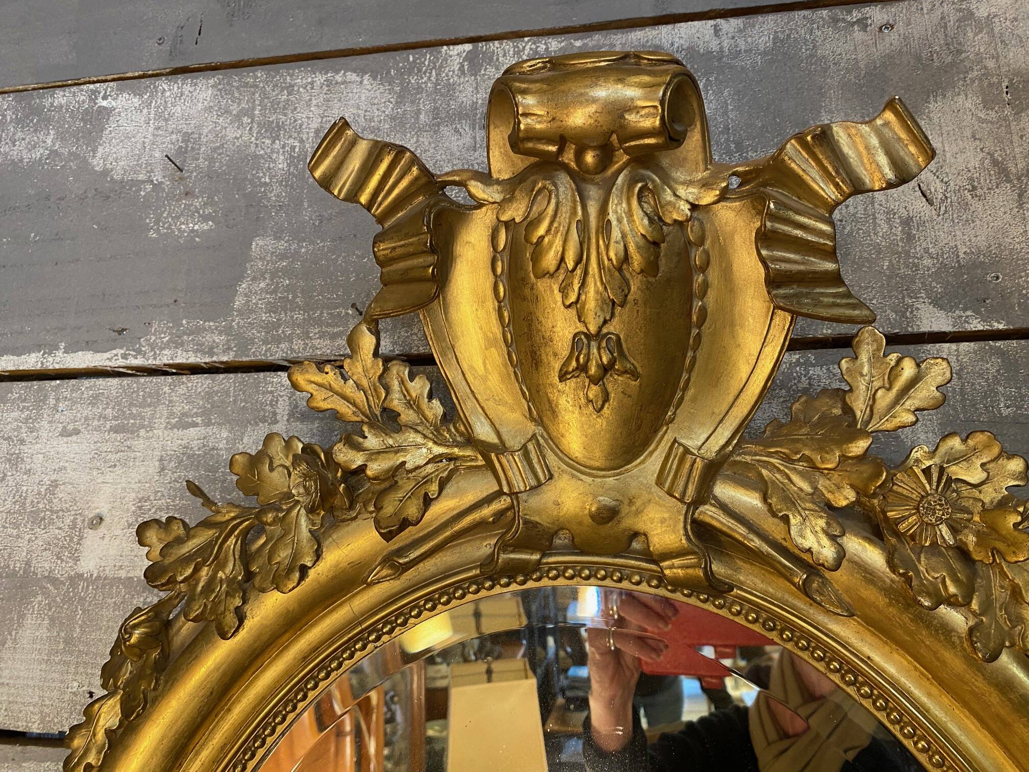Louis xvi style mirror gilt wood with beveled glass leaf 19th c. period
