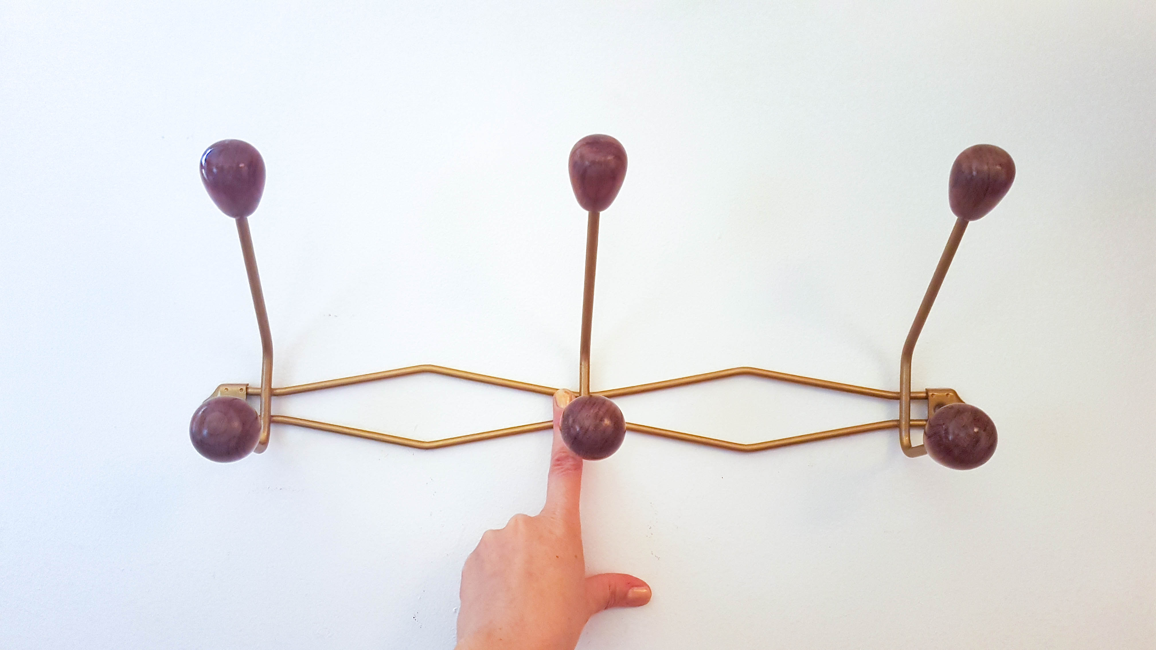 Vintage metal and wood coat rack year 50