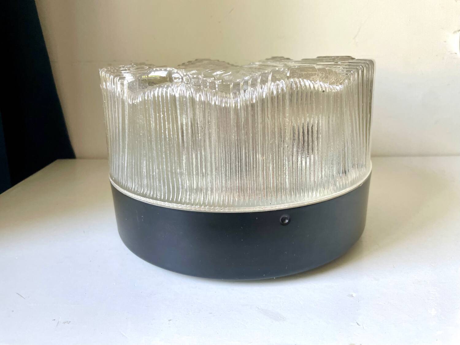 Vintage Scandinavian Midcentury wall or ceiling light in metal & glass