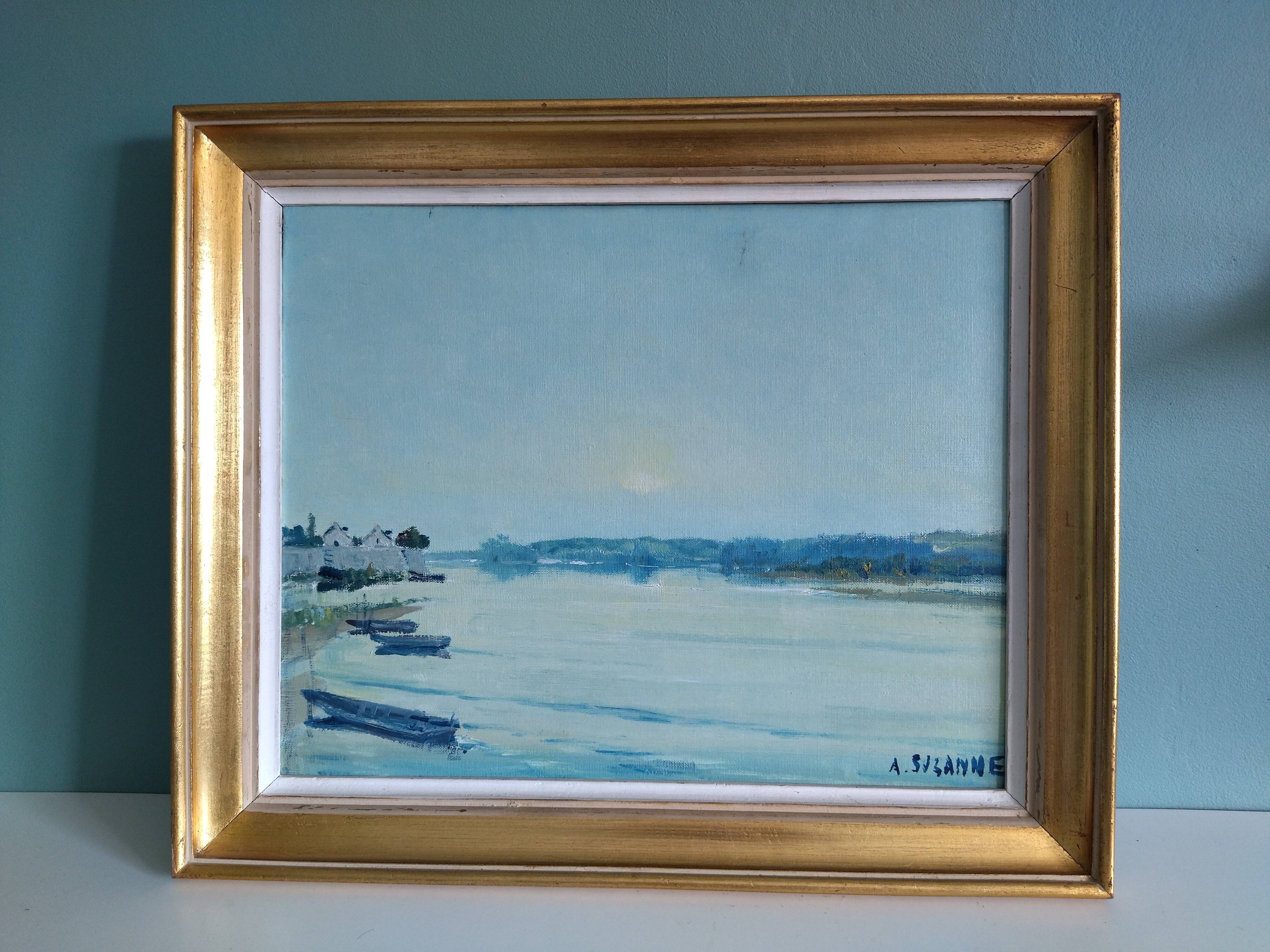 Painting ancient seascape, oil on canvas, signed André Suzanne