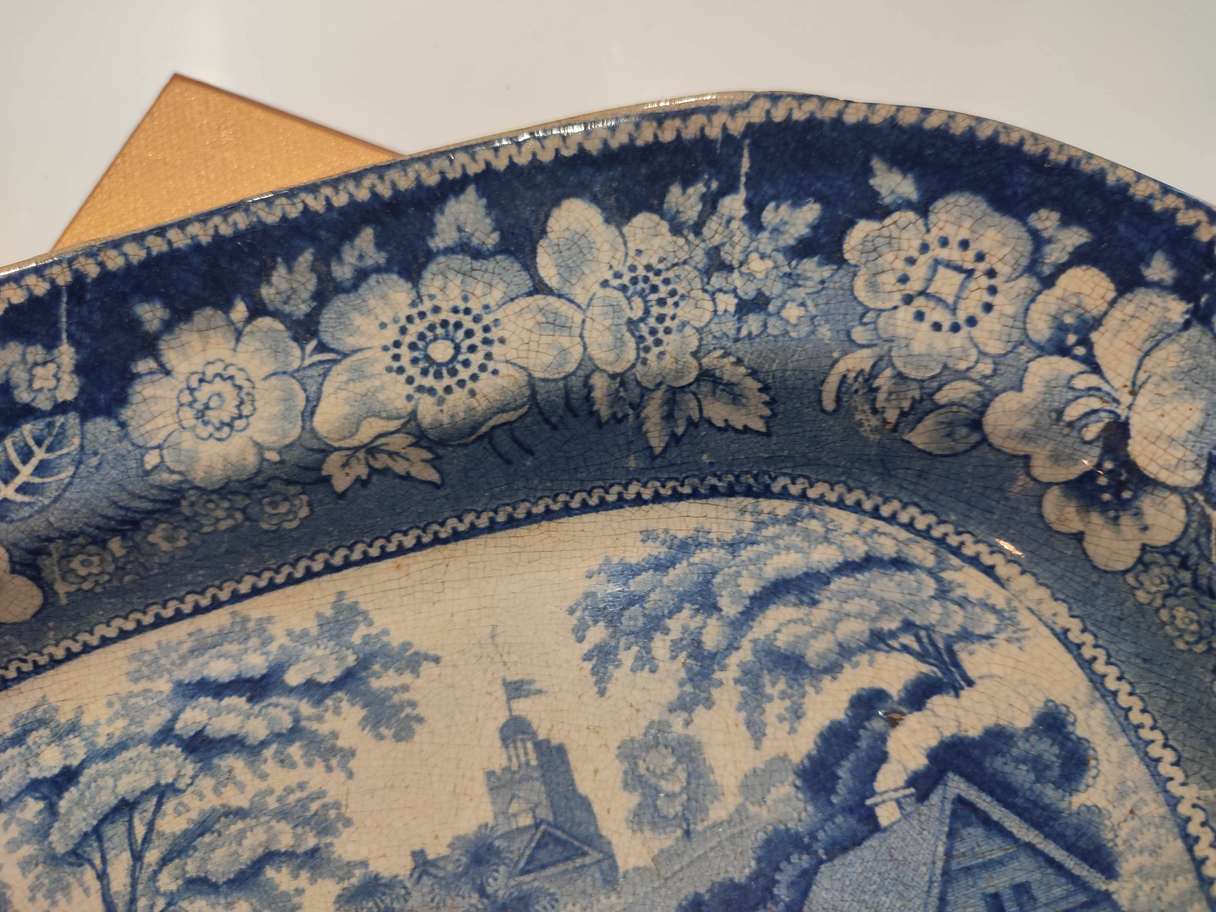 Antique serving platter in English earthenware 1850 Wild Rose