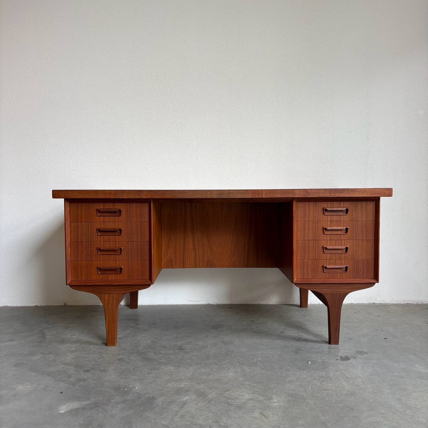 Big vintage Danish freestanding desk in teak