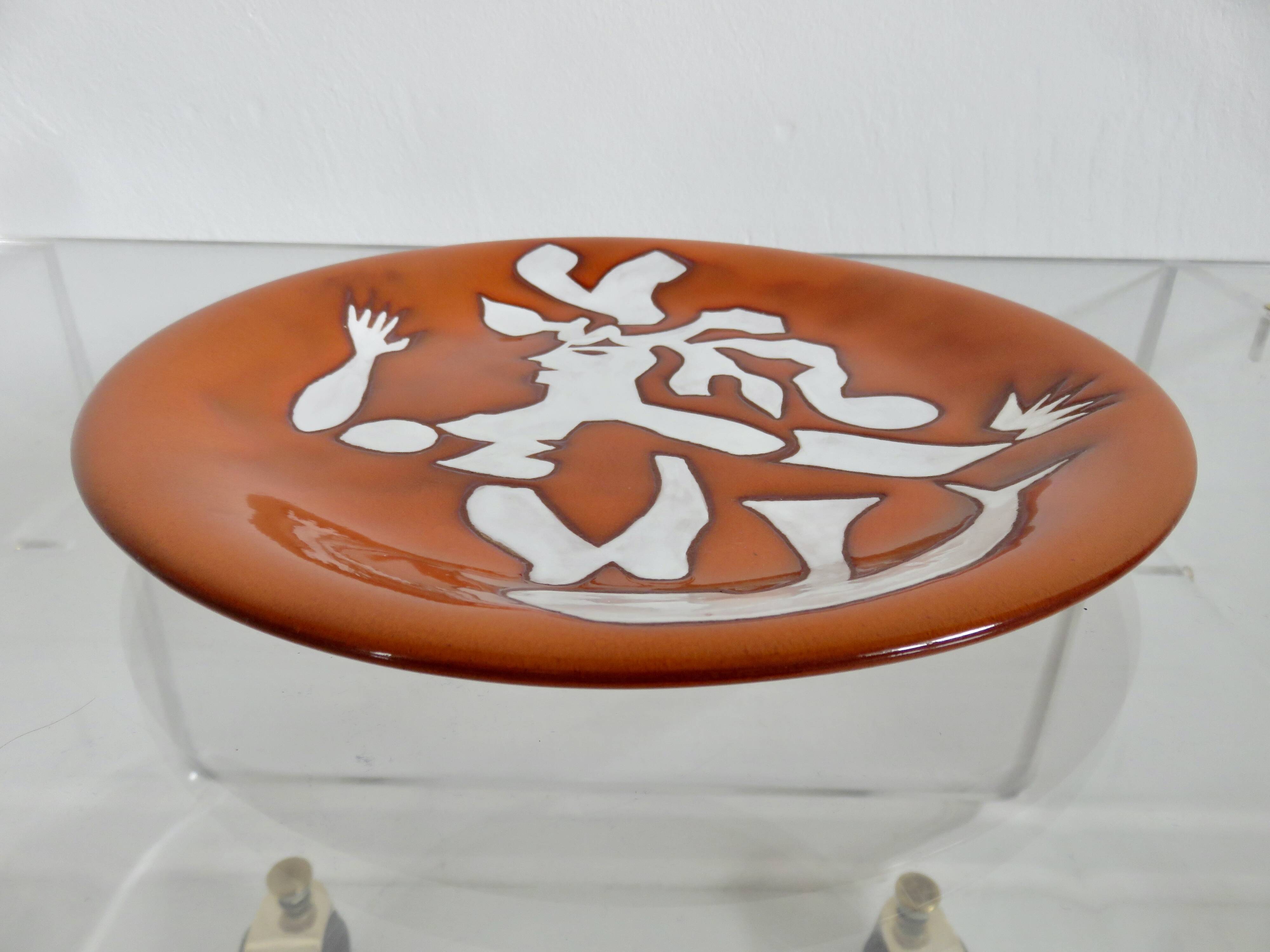 Jean Lurçat 2 enamelled ceramic plates, signed, Sant Vicens edition