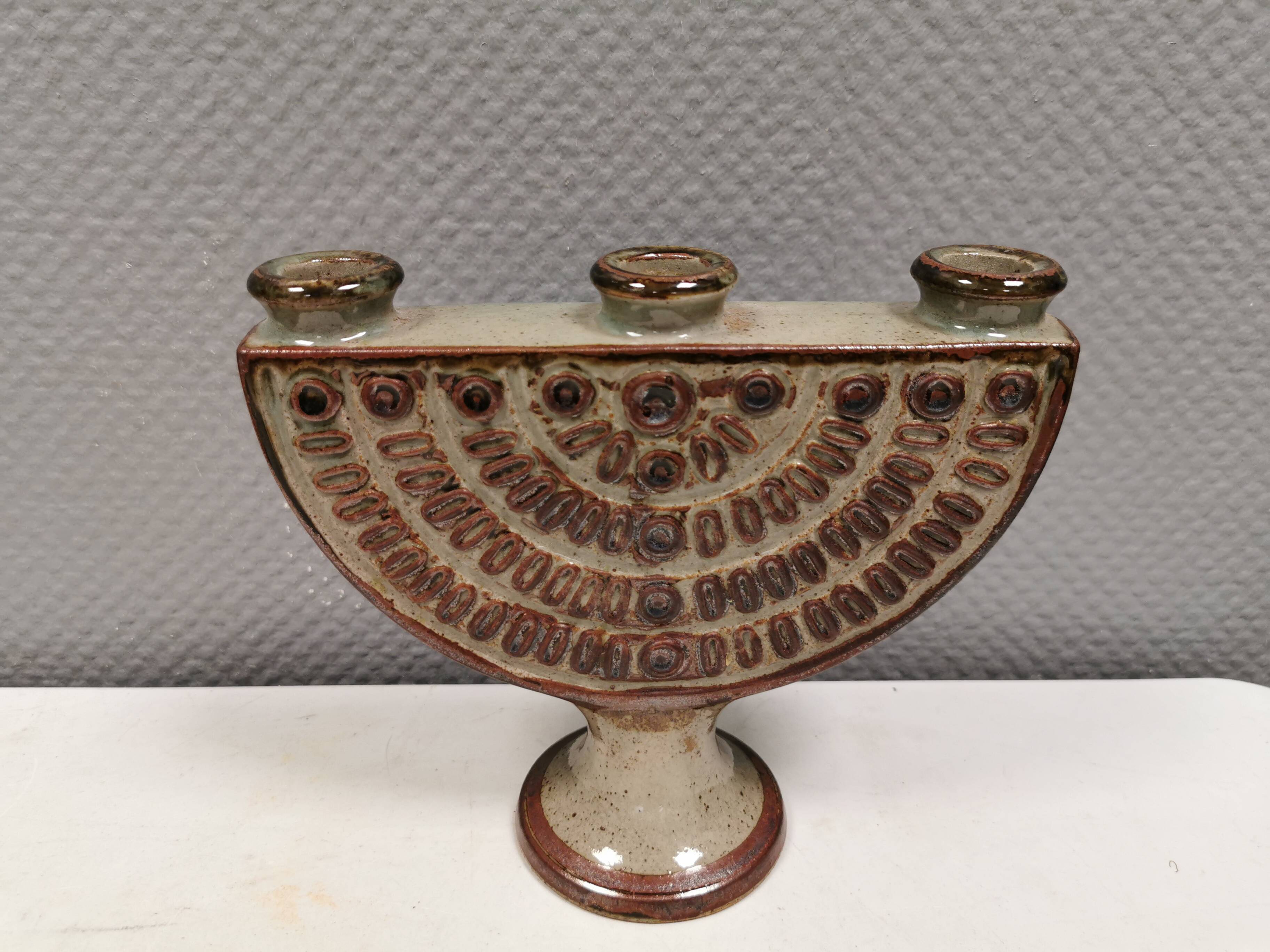 Three-armed ceramic candlestick. Denmark 1970s