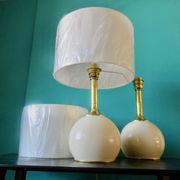 Pair of bedside lamps in brass and ecru lacquered metal, Denmark 1960
