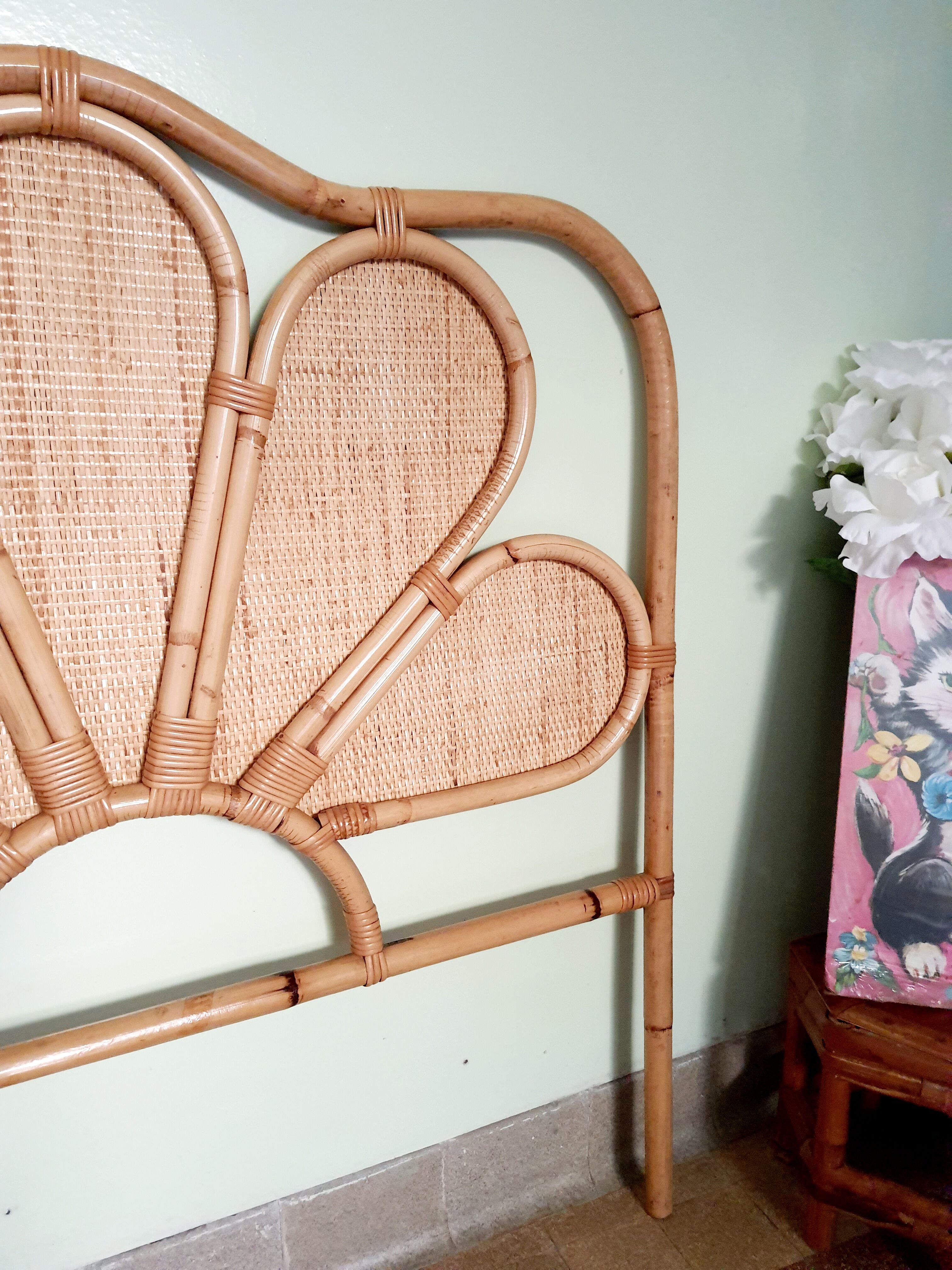 Vintage rattan headboard 1 person 90 cm