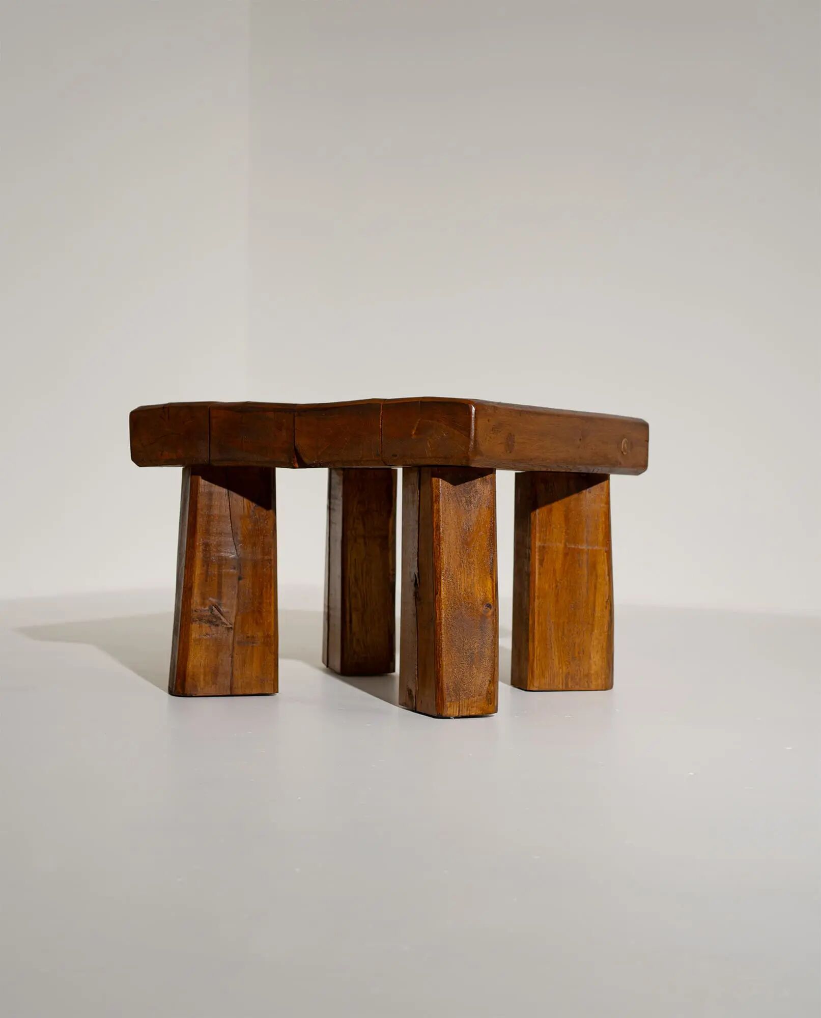 Brutalist Solid Oak Side Table with Wooden Pins, 1960s