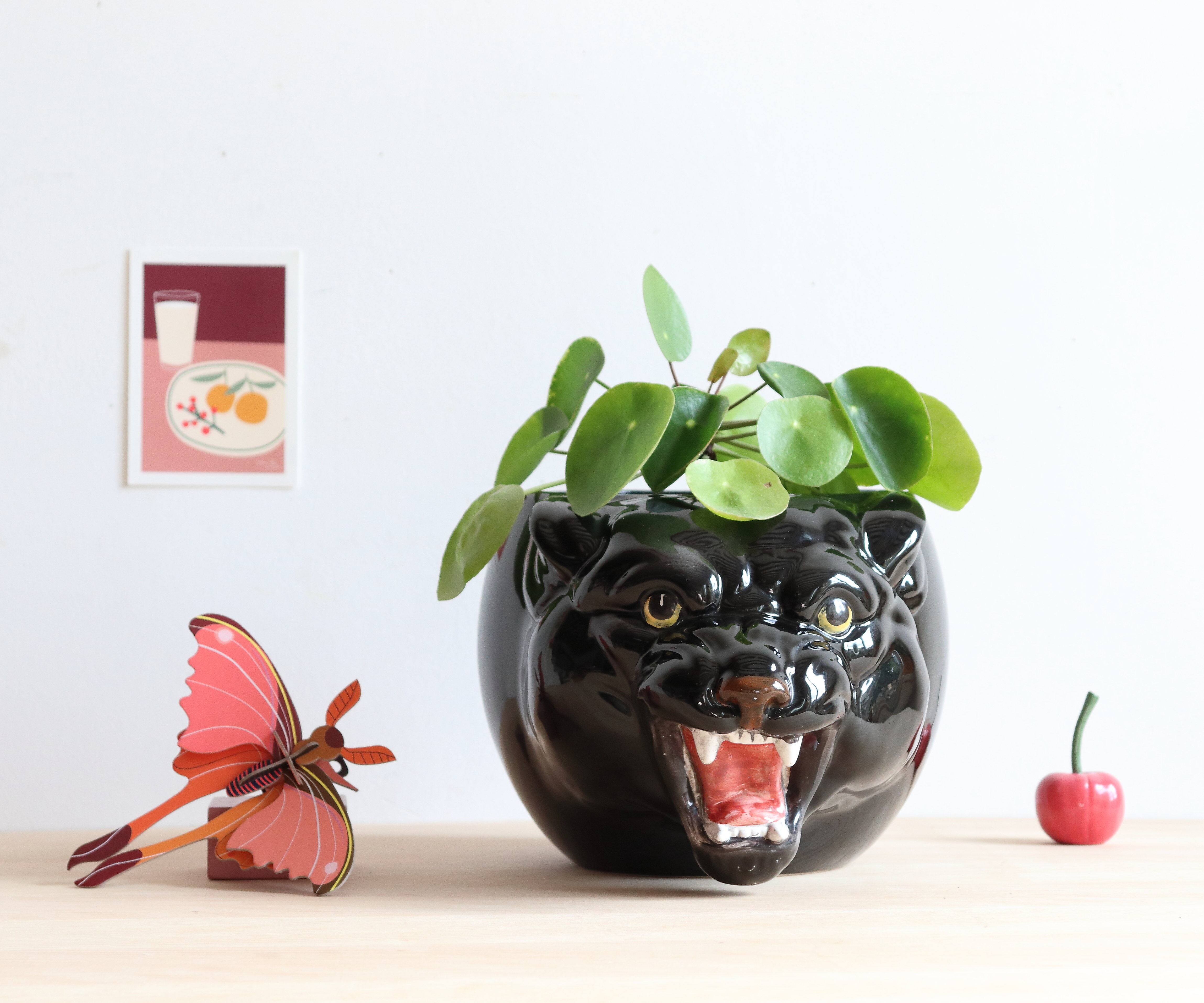 Black panther ceramic planter from the 60s, Italy