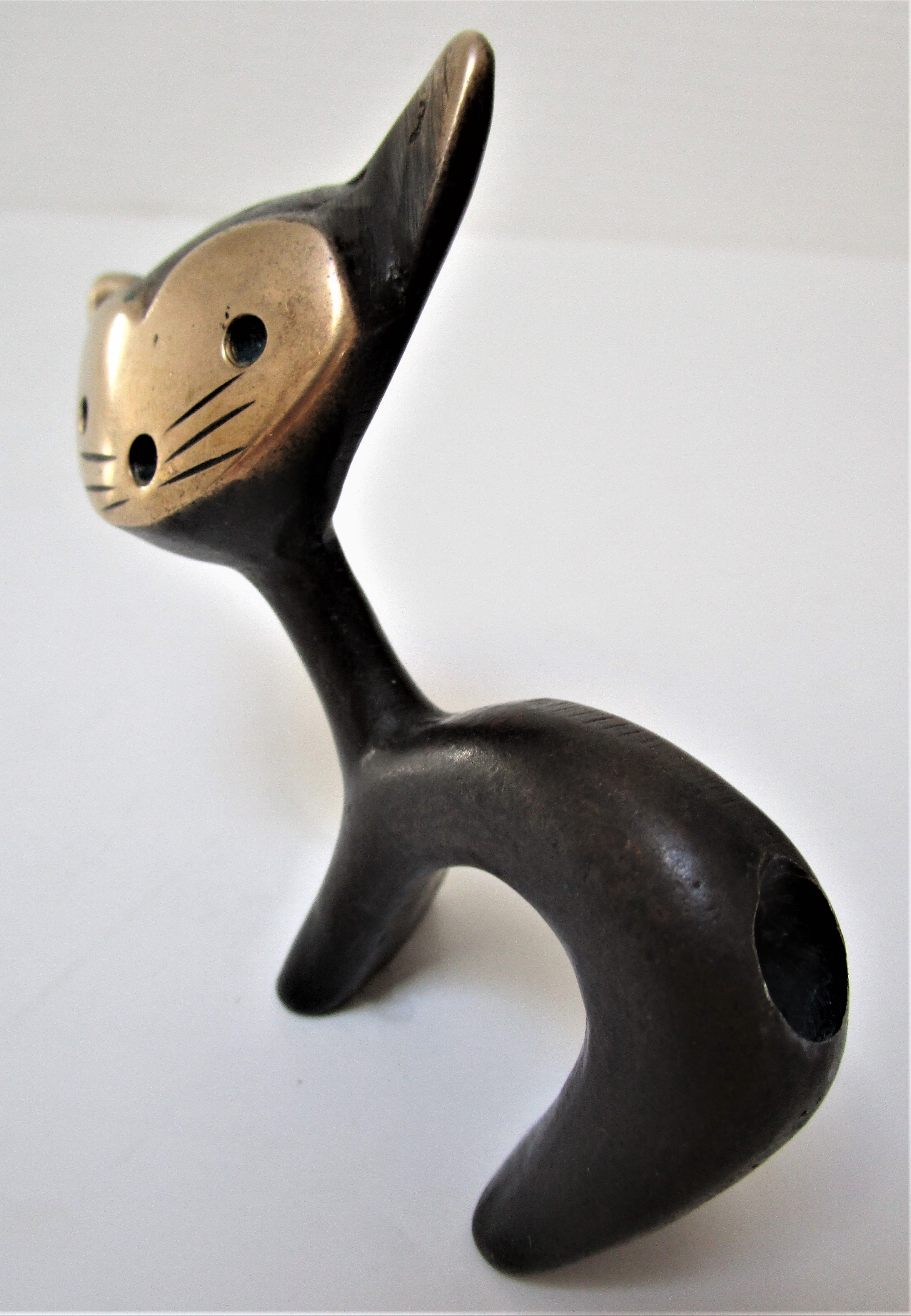 Blackened bronze brass cat wears zoomorphic pen Walter Bosse vintage