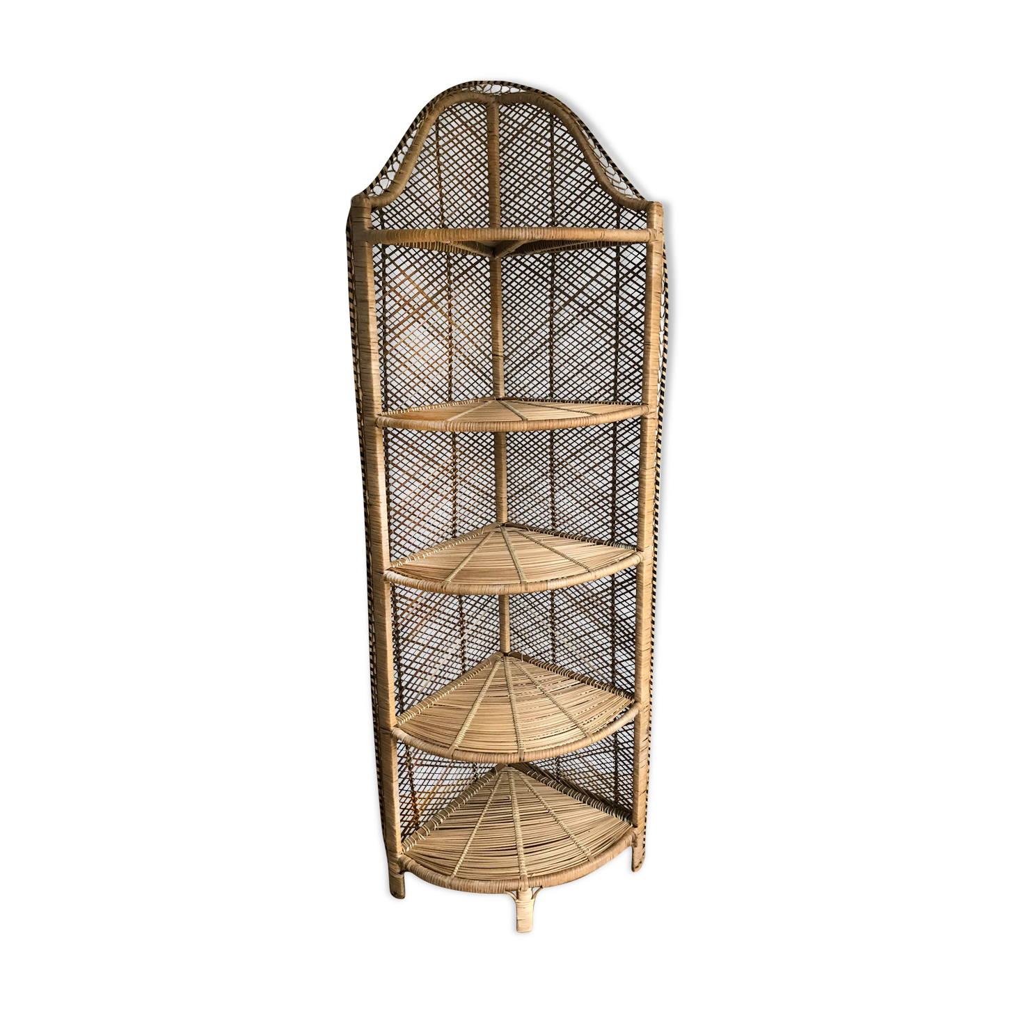 Large rattan corner shelf in Emmanuelle style