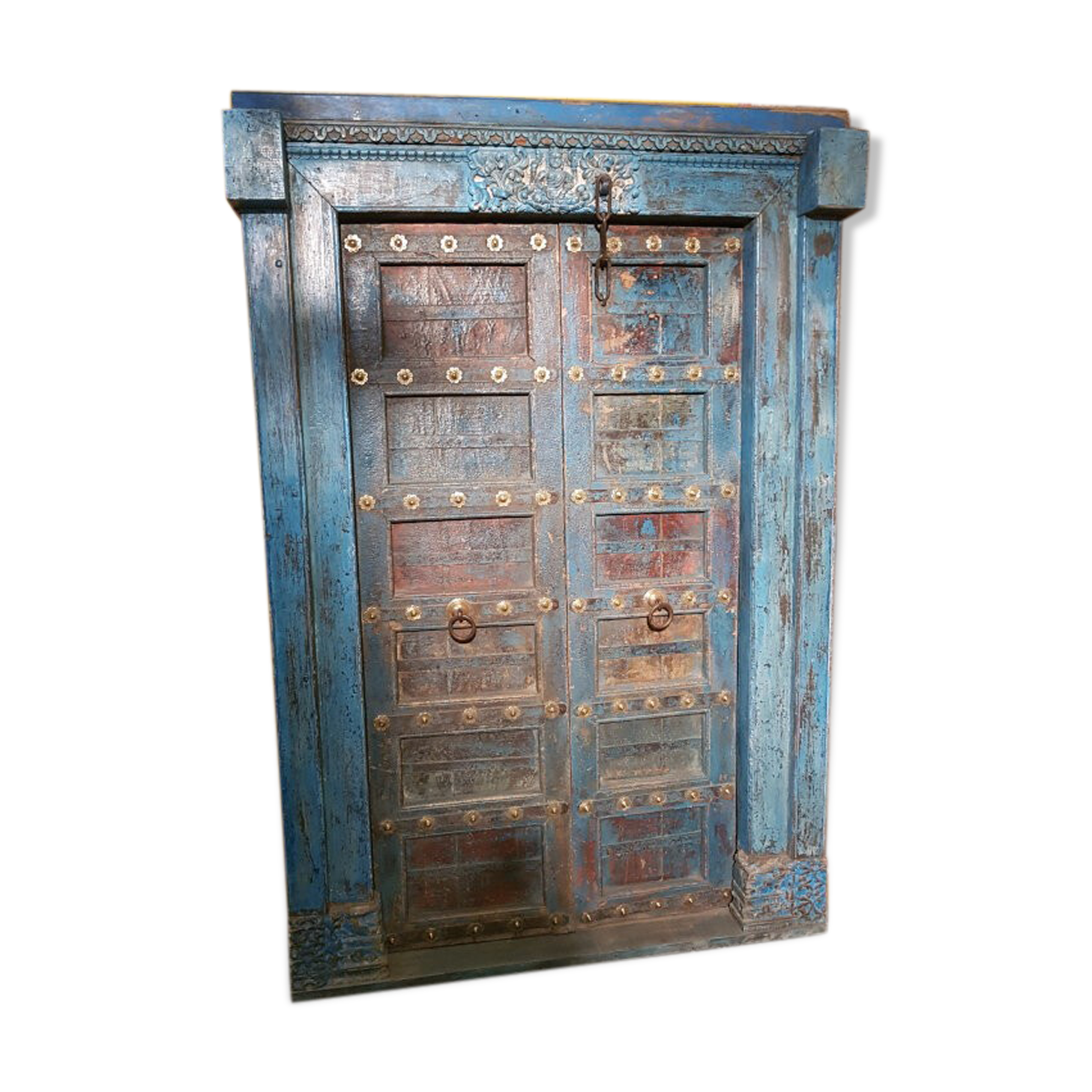 Door sculpted Indian Rajasthan old patina original old teak