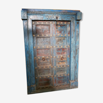 Door sculpted Indian Rajasthan old patina original old teak