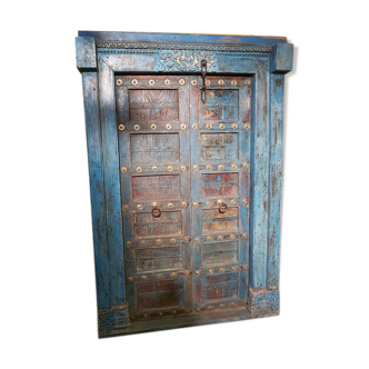 Door sculpted Indian Rajasthan old patina original old teak