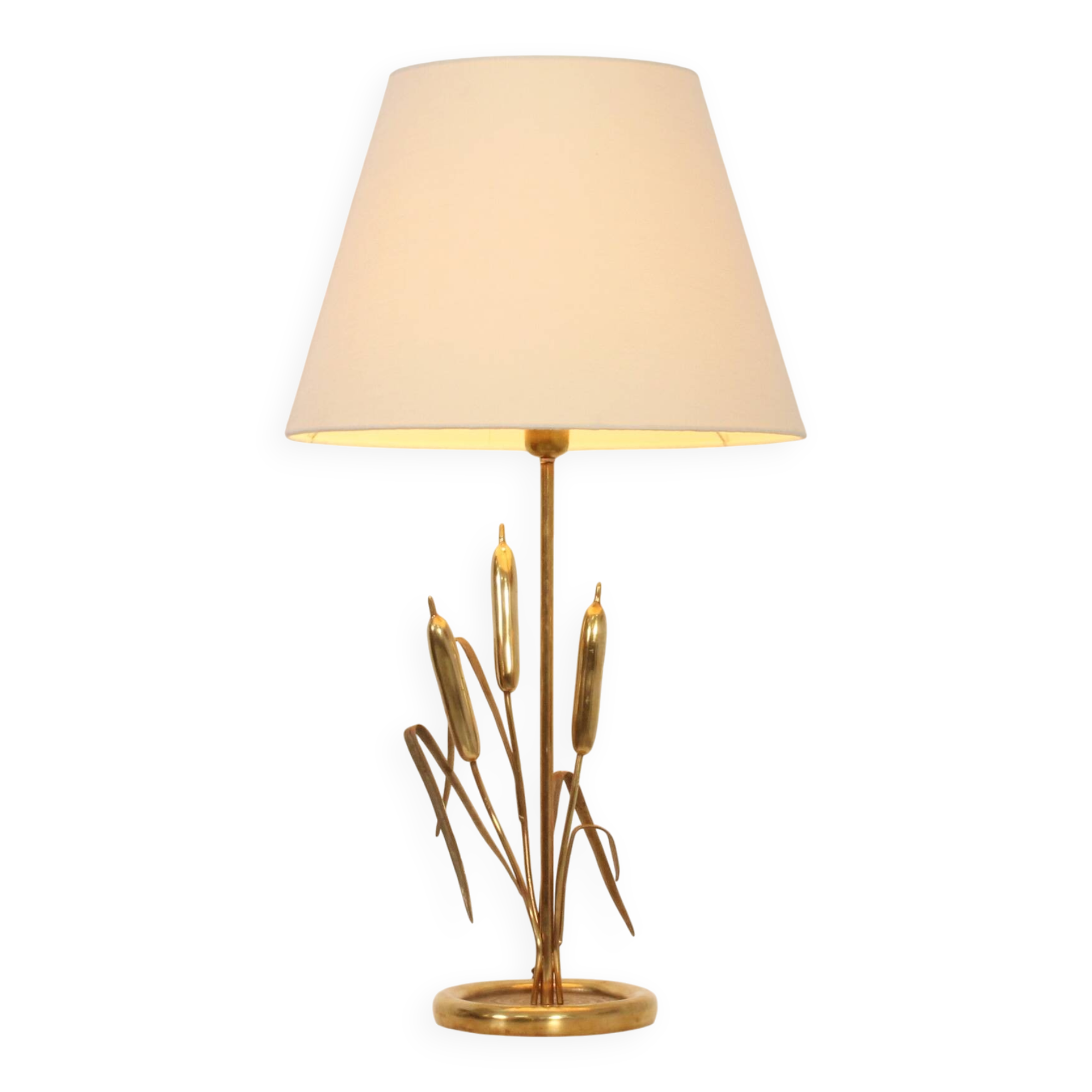 Brass table lamp adorned with wheat ears, 1970s, Italy.