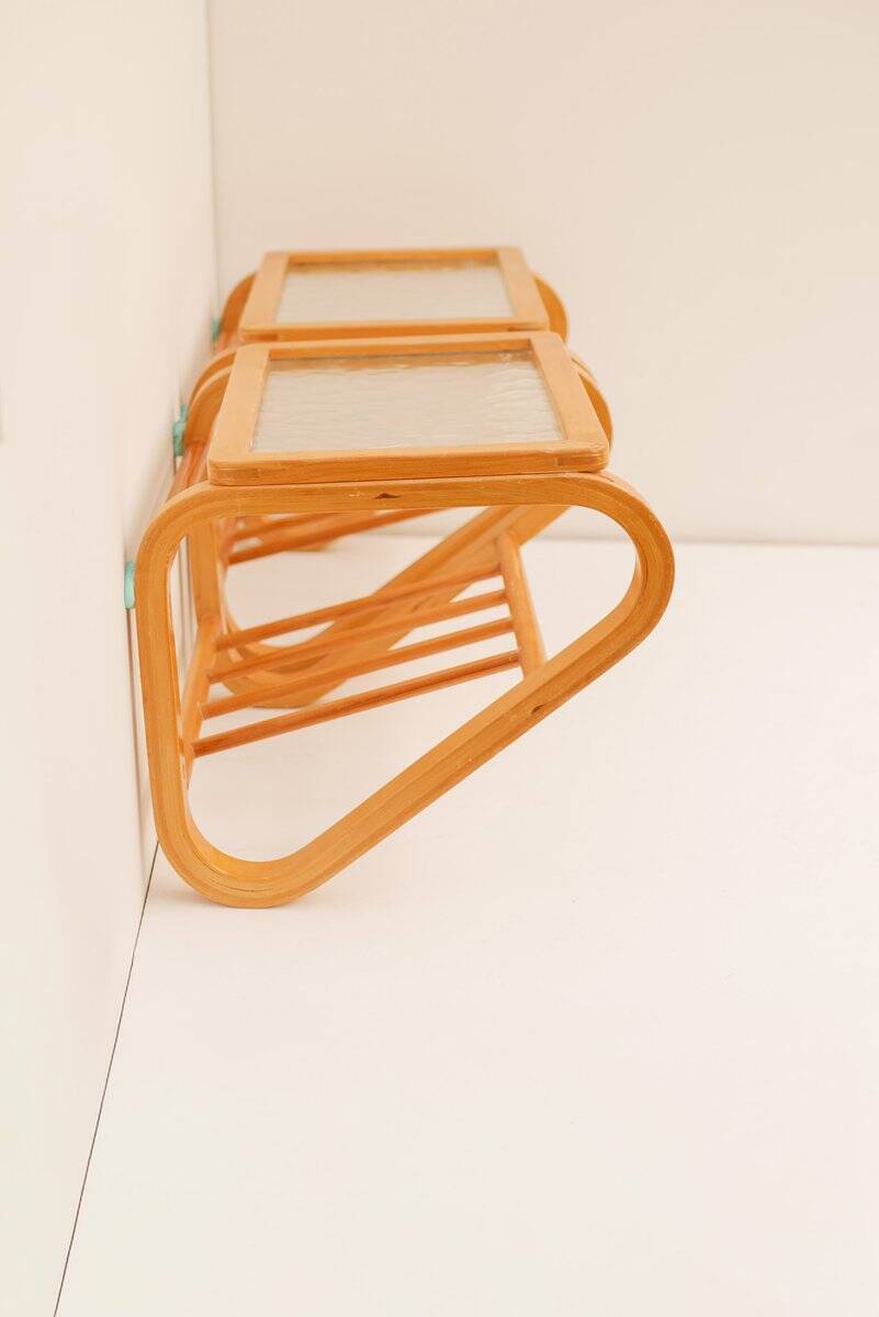 Scandinavian bentwood and glass bedside tables from Gemla, 1920s, set of 2