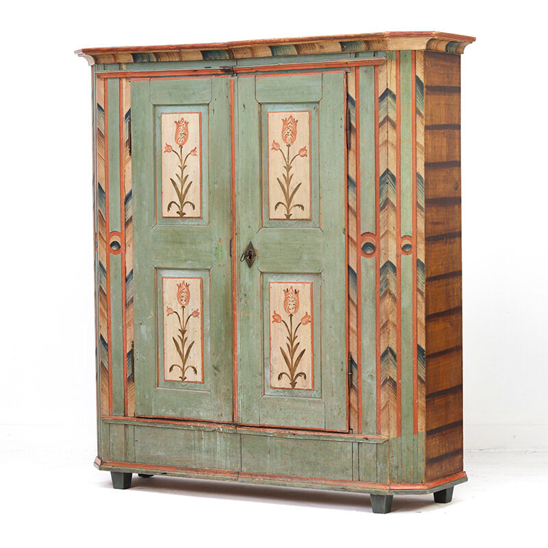 Rustic Weathered Farmhouse Folk Art Painted Bridal Cabinet