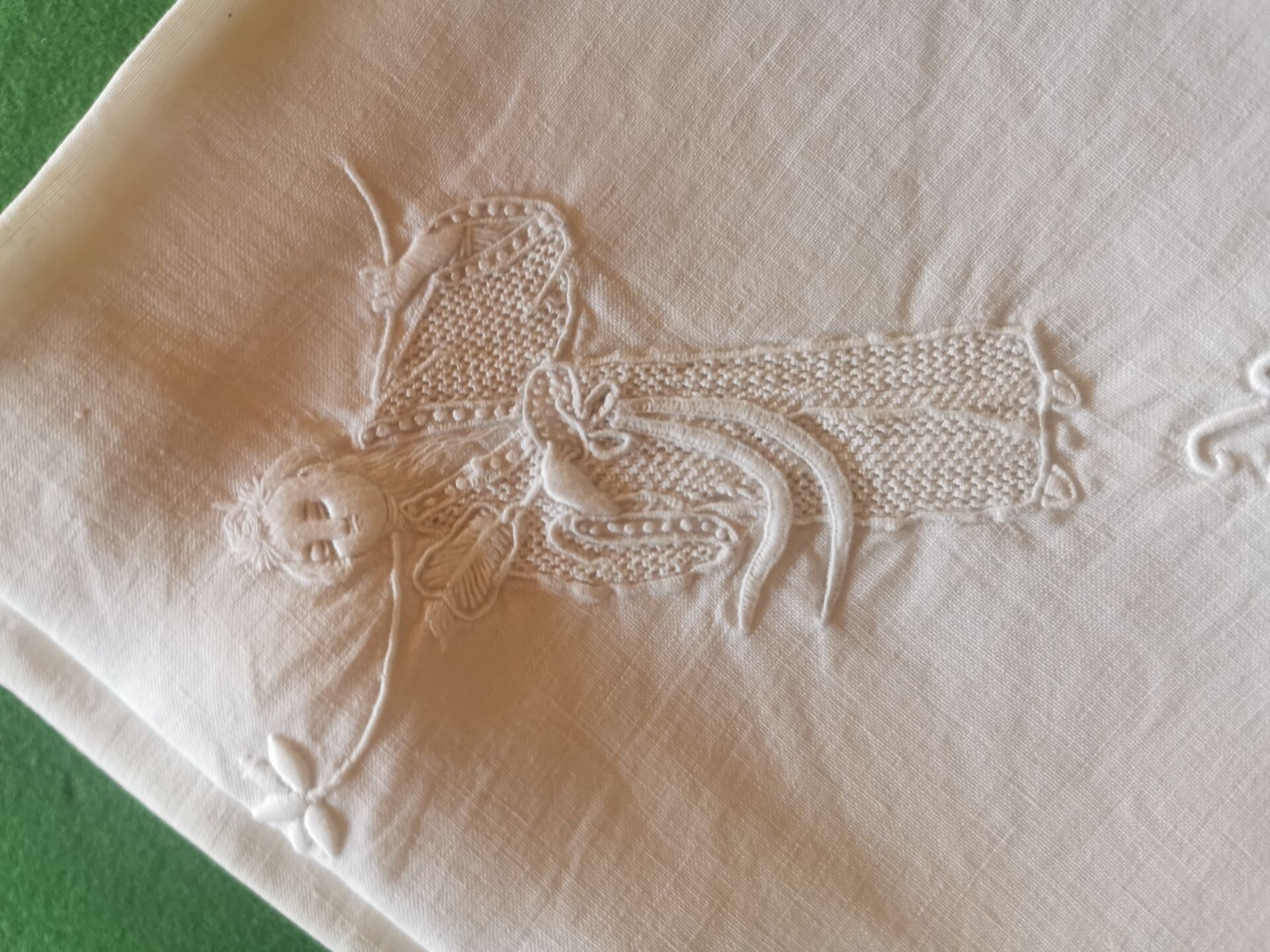 12 old damask linen napkins with a monogram