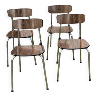 Suite de 4 chaises vintage en formica en palissandre