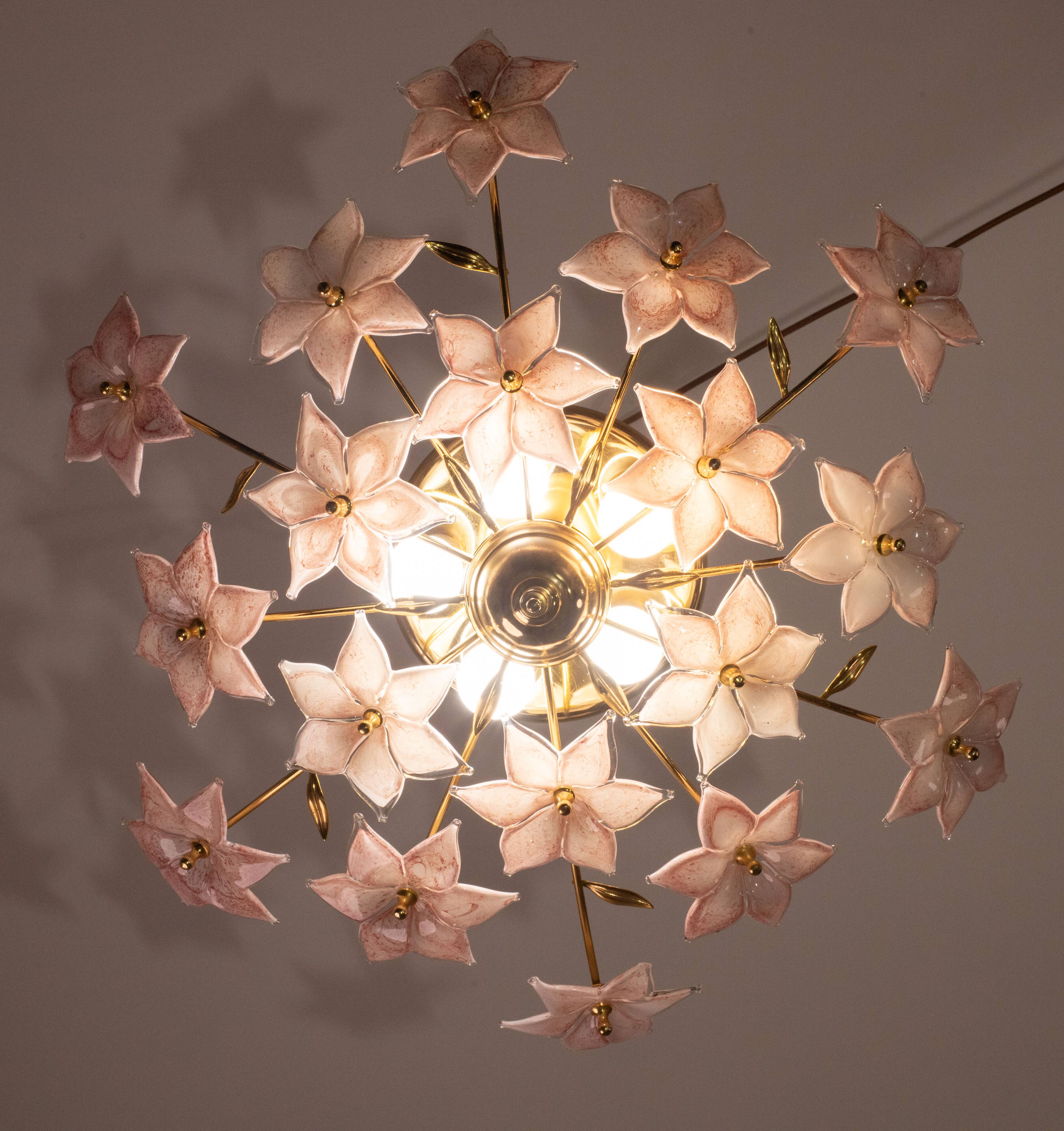 Murano vintage ceiling light pink flowers, 1970s