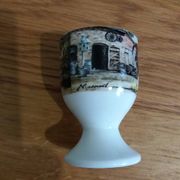 Coquetier faience blanche decoration hen rooster and chicks