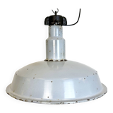 Large industrial midcentury grey enamel factory lamp, 1950s