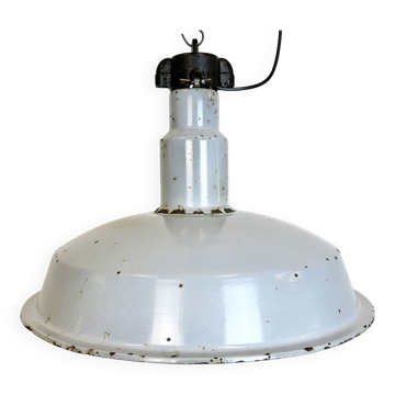 Suspension industrielle en émail gris du milieu du siècle, 1950s