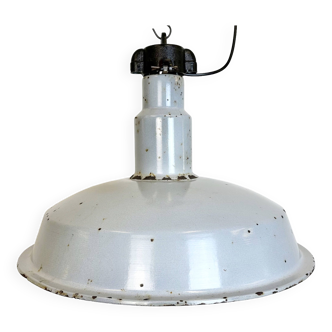 Large industrial midcentury grey enamel factory lamp, 1950s