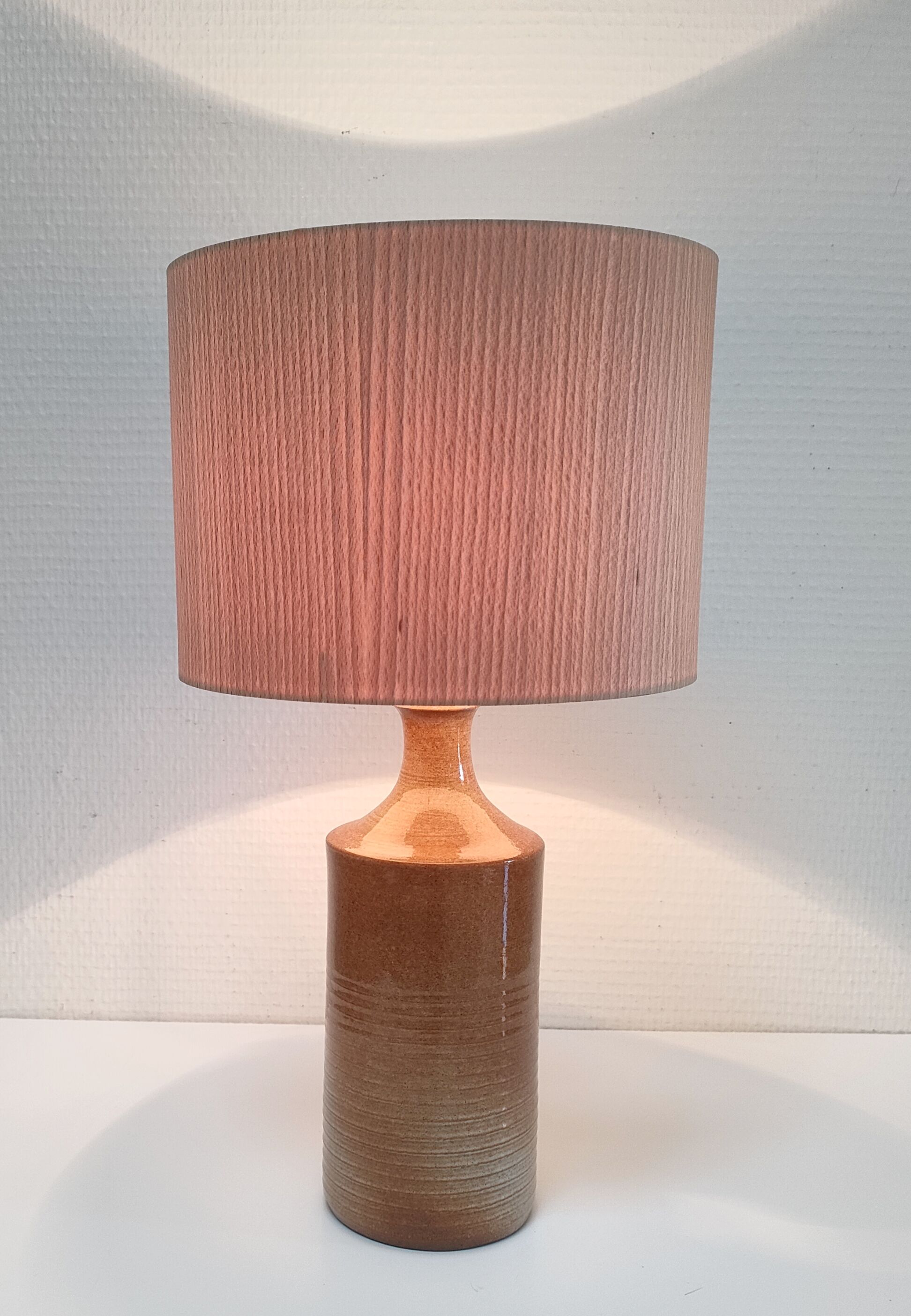 Lamp foot glazed stoneware ochre and vintage cylindrical cream