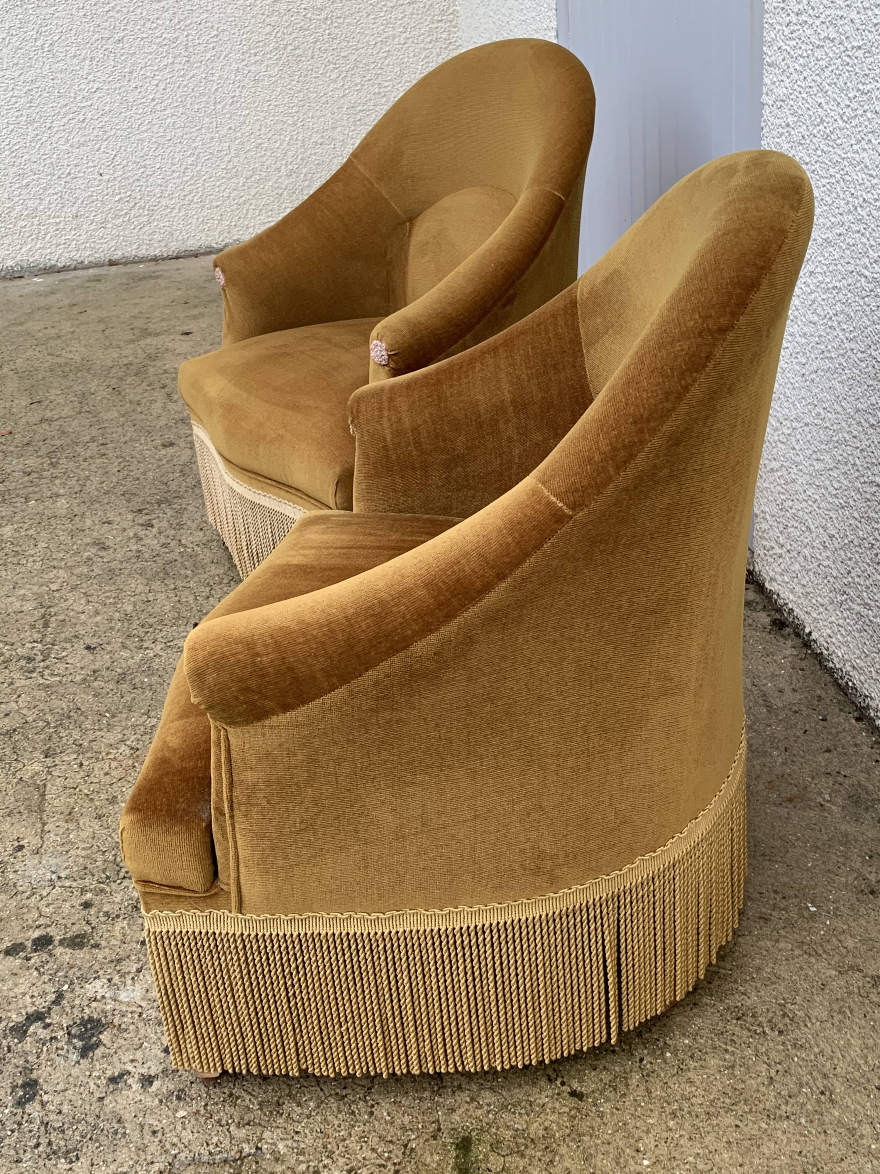 Pair of golden velvet toad armchairs 1970