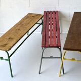 Red industrial pine bench, 1970s