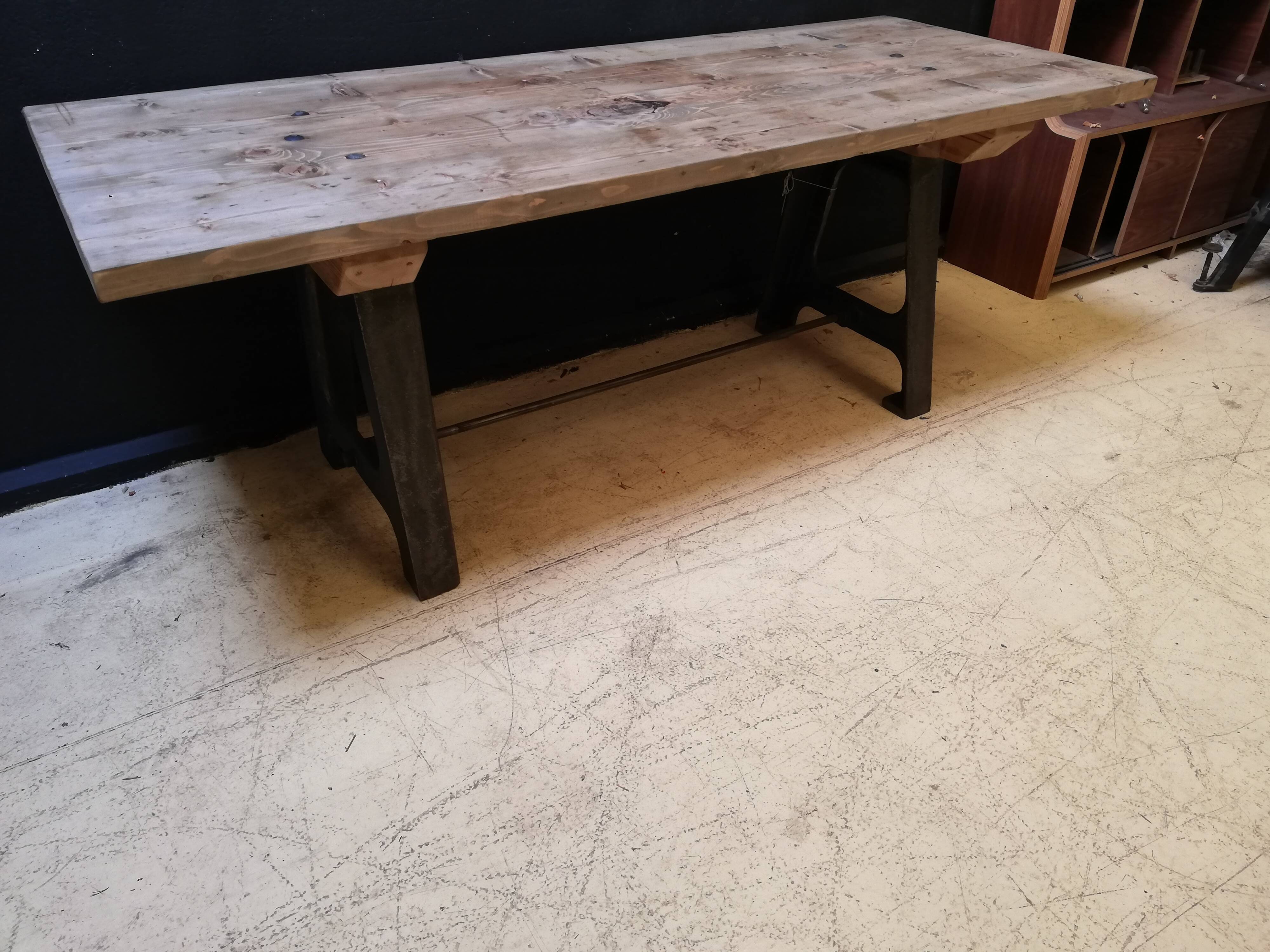 Table in wood and cast iron, industrial style, vintage