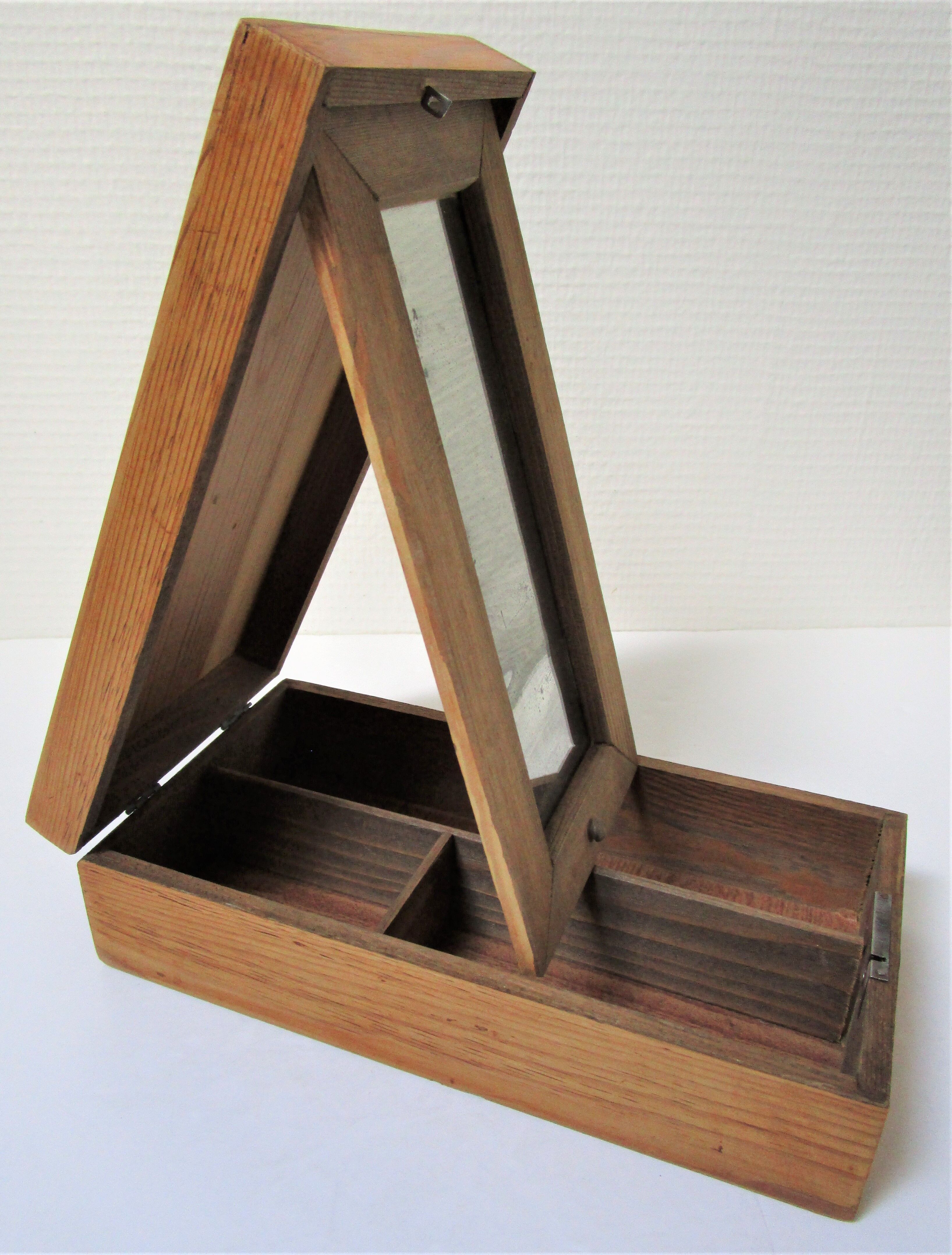 Wooden jewel box with patinated mirror early 20th century