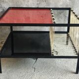 Metal modernist coffee table with scoubidou magazine racks design 1950