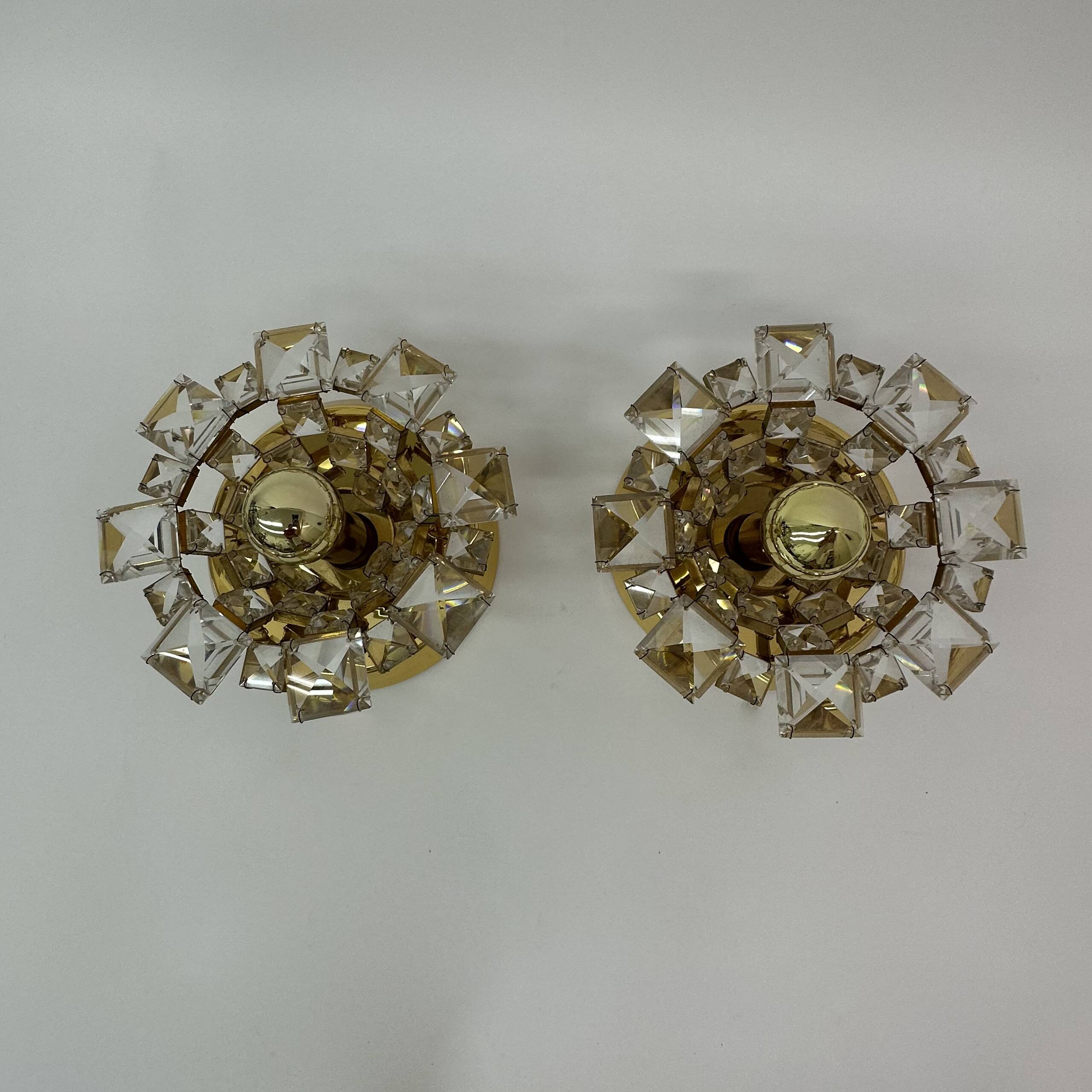 Set of 2 Palwa crystal wall lamps , 1970’s Germany