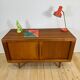 Dyrlund buffet in teak with sliding doors and interior drawers, Denmark 1960.