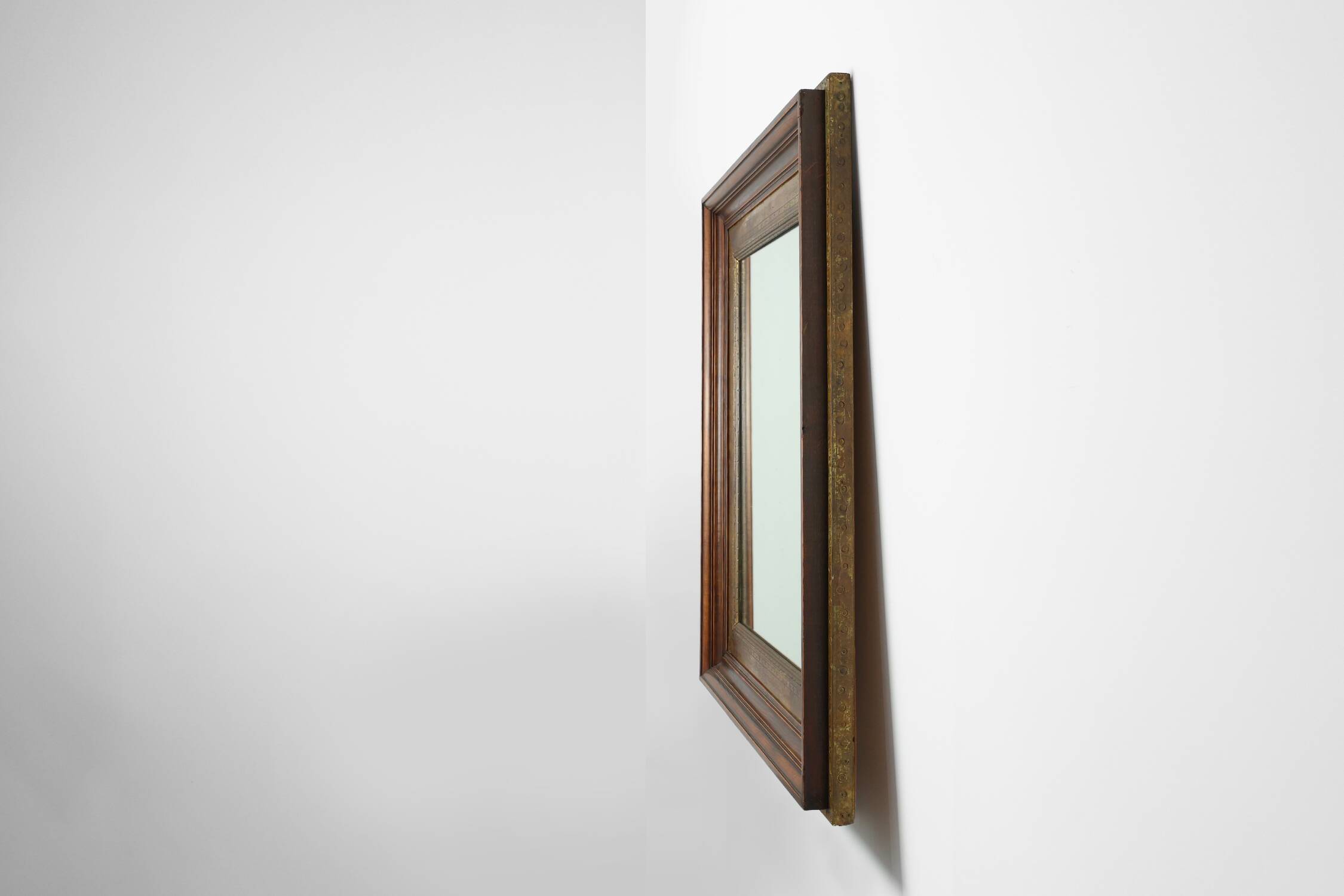 Wooden Mirror with Copper Details, Belgium 1970s
