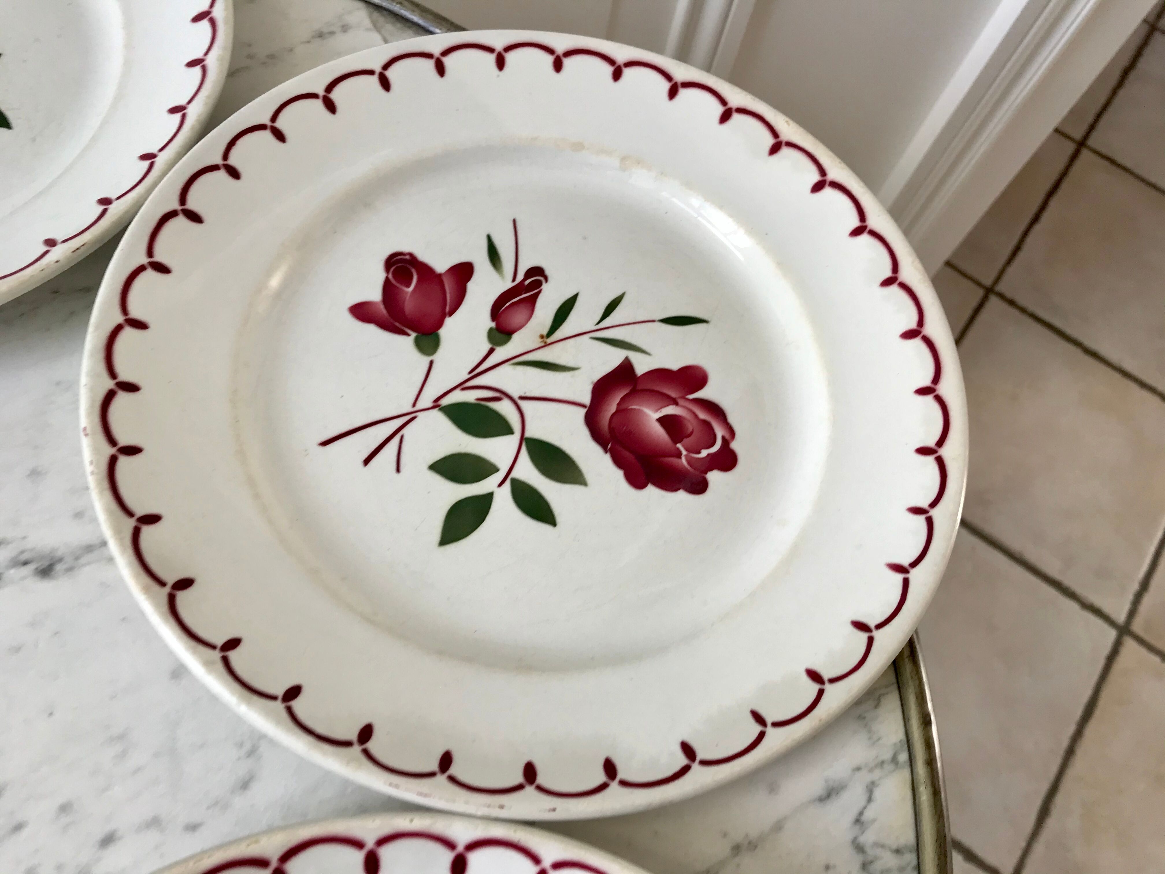 Set of 5 flat plates Badonviller with flowers 30s
