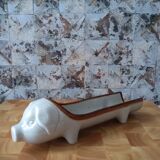 Pig sausage dish in beige and enamelled brown ceramic - aperitif - aperitif