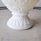 White opaline vase decorated with arabesques and ram's heads