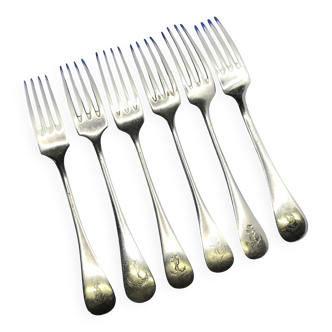 Set of 6 silver-plated French Navy forks