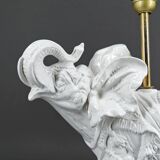 Pair of White Ceramic Sculptural Lamps, Elephants, Italy, 1970