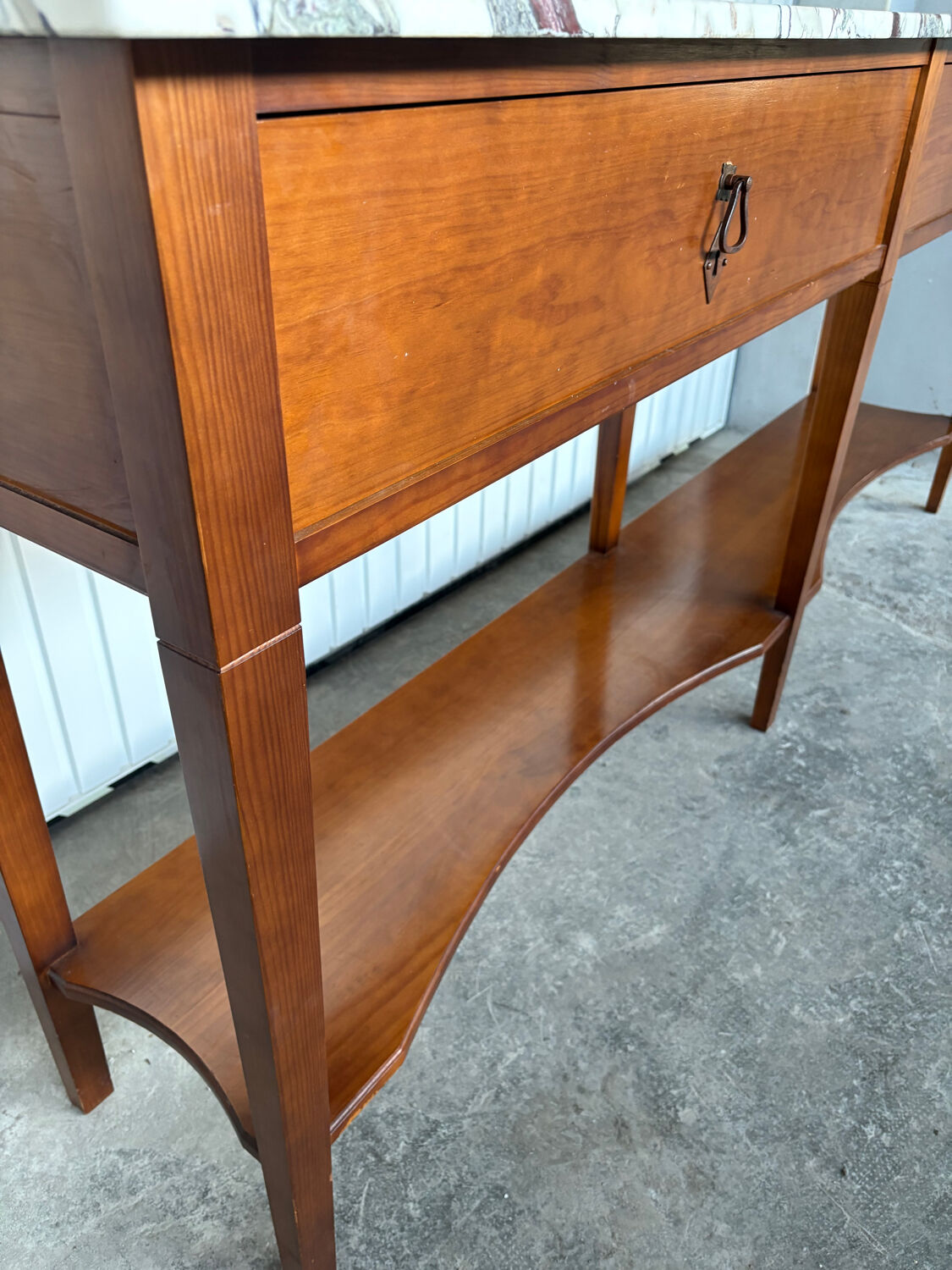 Large console in Calacatta Viola marble & solid cherry wood.