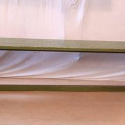 Old teak bench with original green patina.