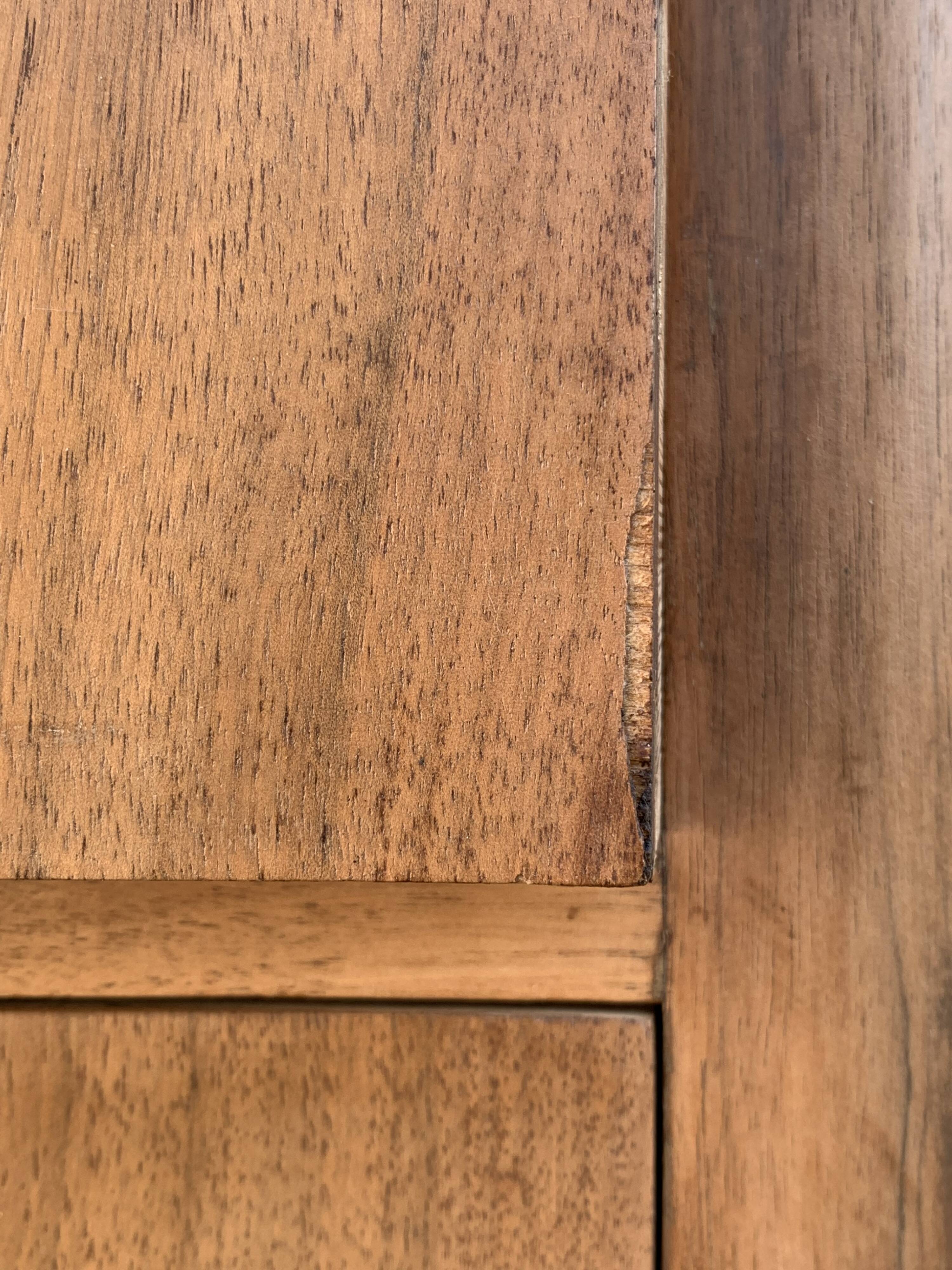 High art deco chest of drawers with mustache feet in raw walnut, 1930s