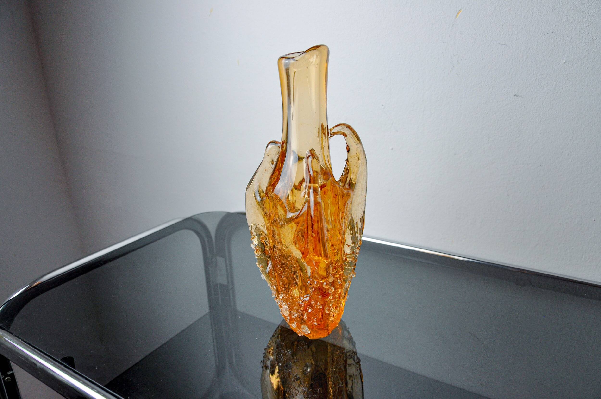 Orange Seguso vase, frosted Murano glass, Italy, 1970