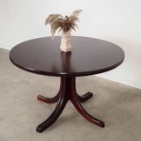 Round mahogany table, Danish design, 1970s, manufactured in Denmark