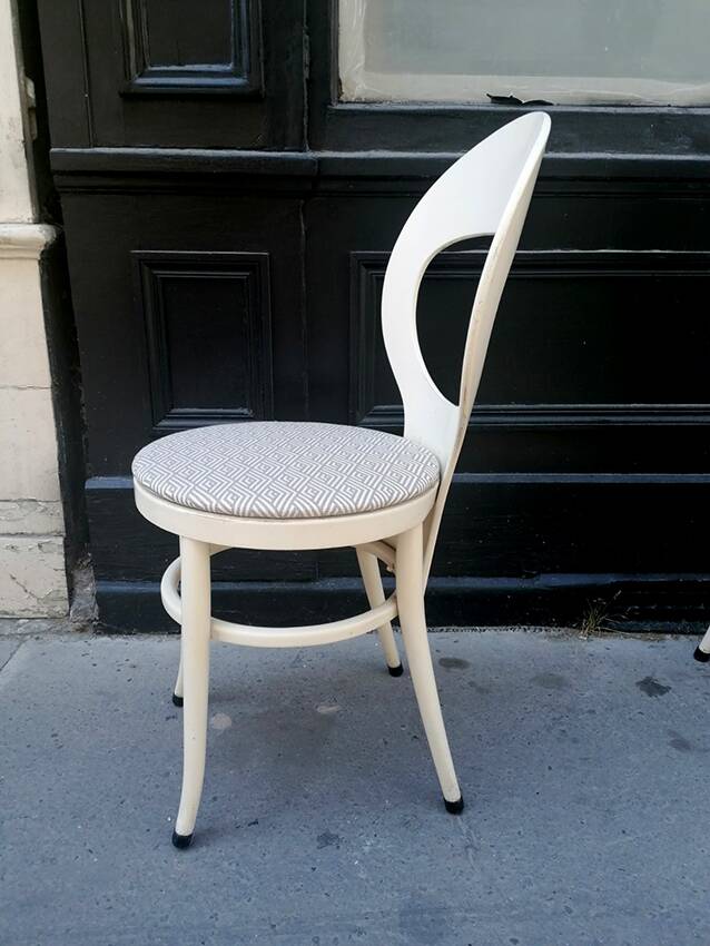 set of 4 Bauman chairs, Mouette model, white wood, 1960